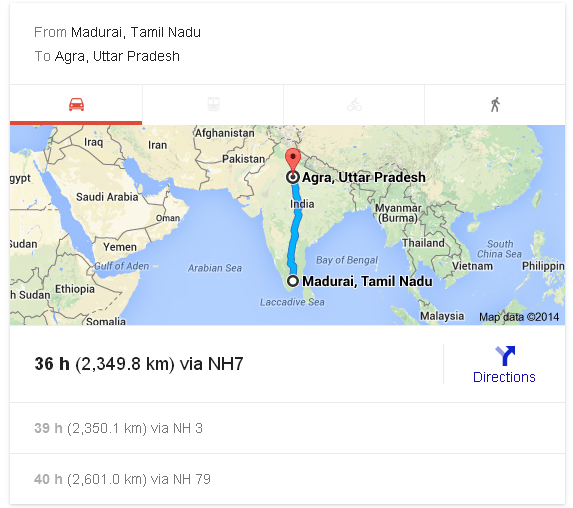 Madurai to Agra Distance_classiblogger