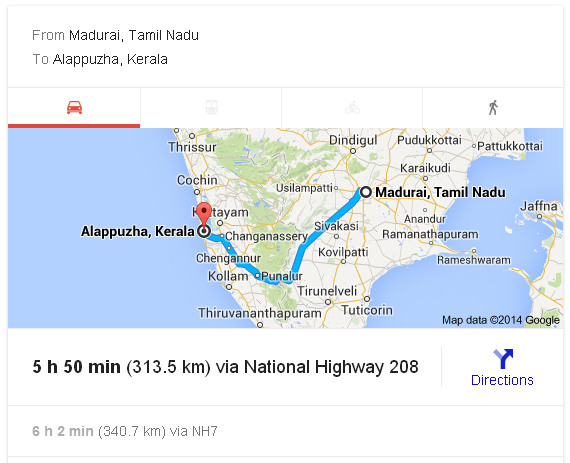 Madurai to Alappuzha Distance_classiblogger