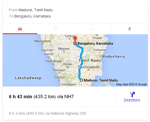 Madurai to Bangalore Distance_classiblogger