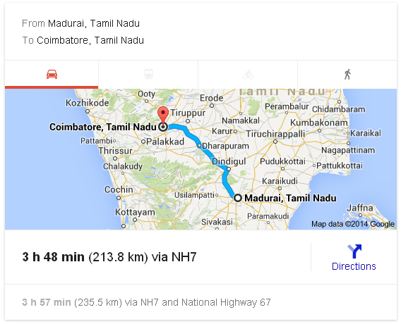 Madurai to Coimbatore Distance_classiblogger