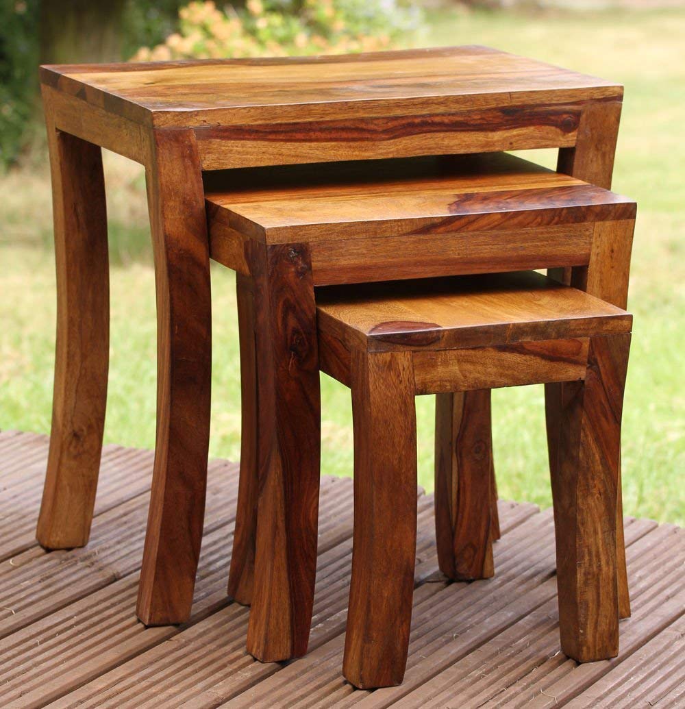 True Furniture Sheesham Wood Nesting Tables Set of 3 Stools -CLASSIBLOGGER