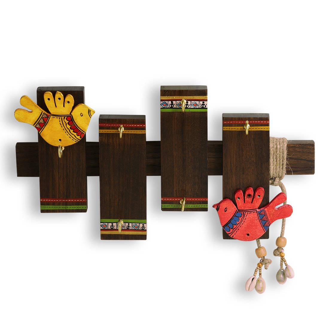 ExclusiveLane 'Birds On Planks' Warli Hand-Painted Home Decorative Key Hanger Stand-CLASSIBLOGGER