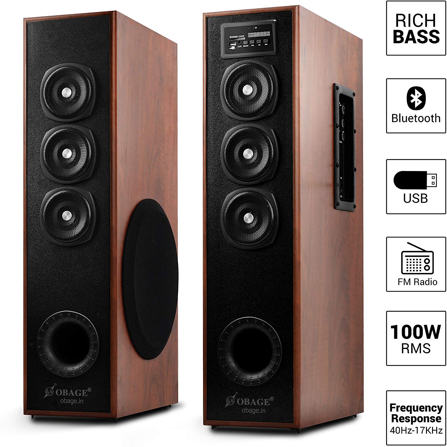 OBAGE DT2605 Multimedia Dual Tower Speakers with Bluetooth, USB, AUX