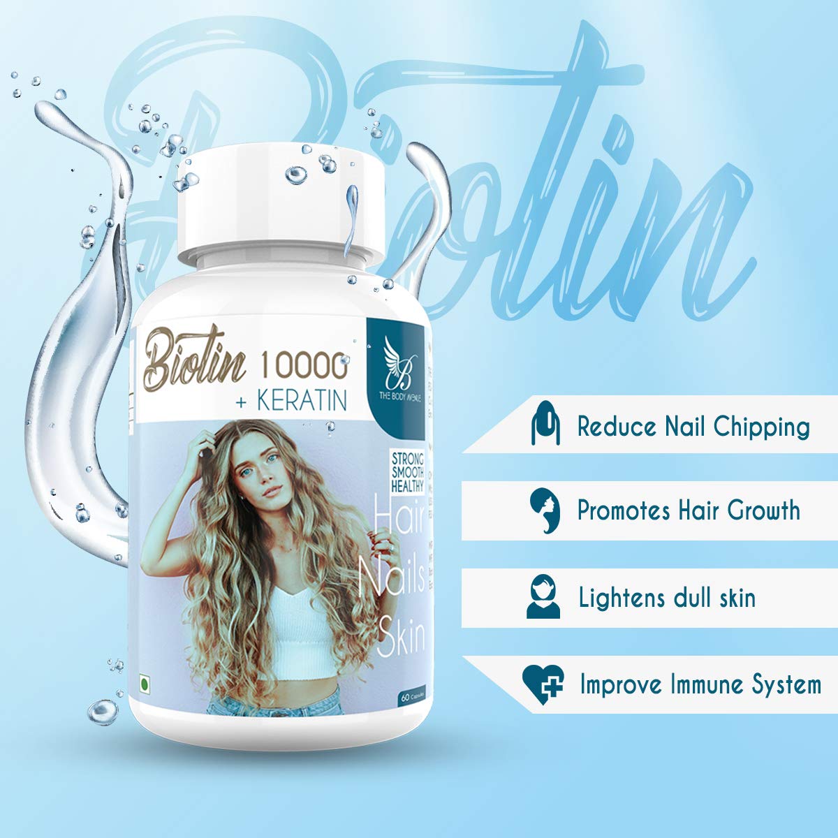 The Body Avenue Biotin 10000 mcg with Keratin 450 mg Supplement for Hair Growth, Glowing Skin & Strong Nails-CLASSIBLOGGER