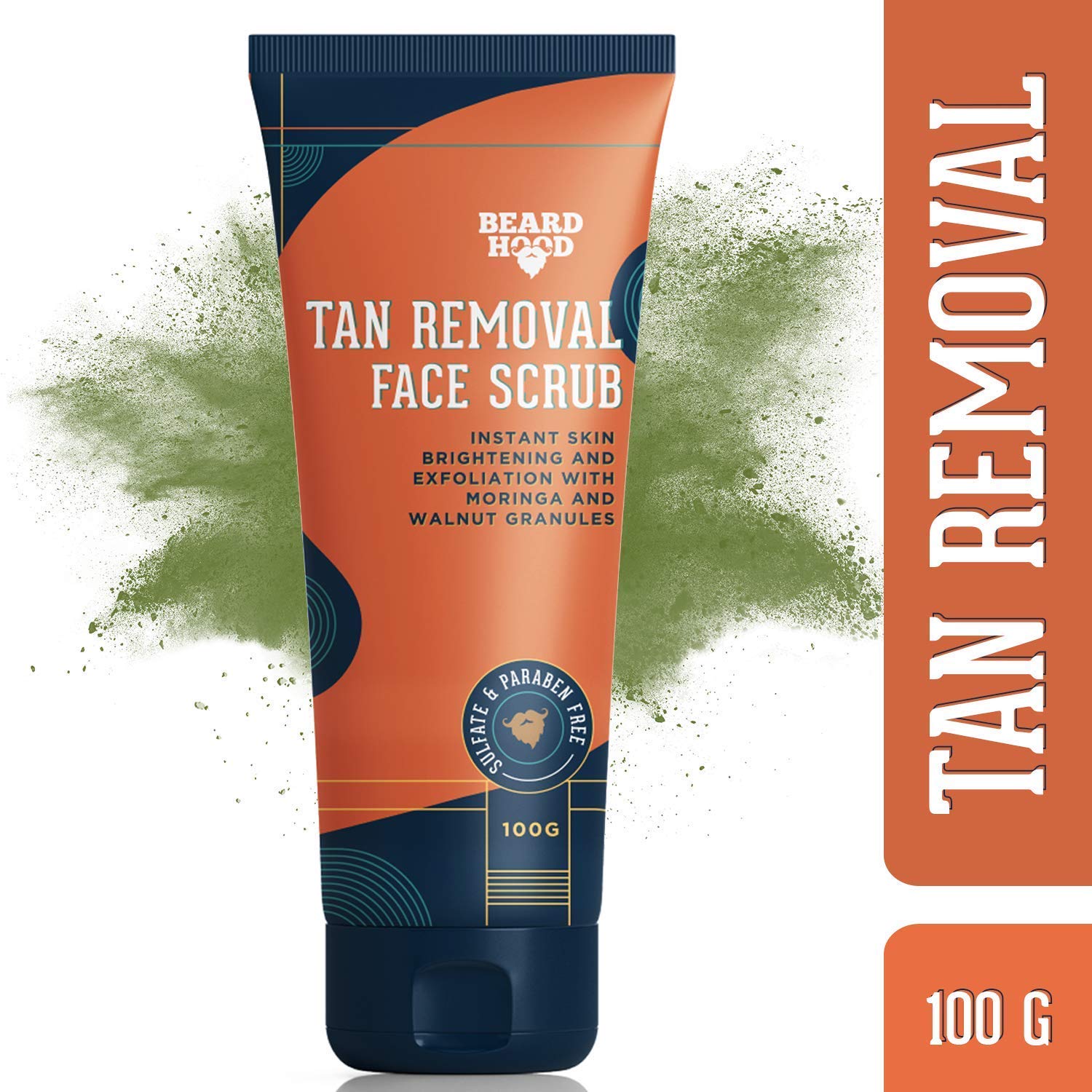 Beardhood Tan Removal Face Scrub with Moringa, Walnut Granules & Almond Oil, SLS & Paraben Free, 100g-CLASSIBLOGGER