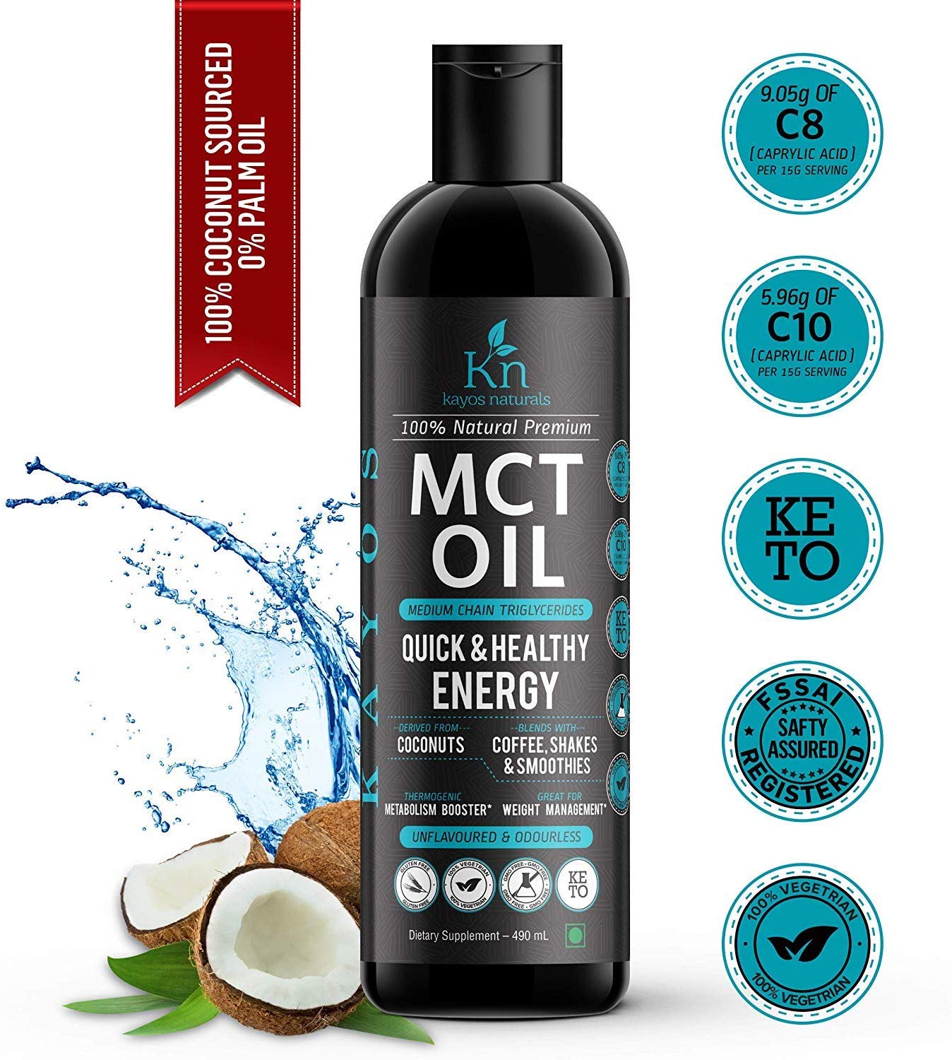 Kayos Naturals MCT Oil From Coconut Unsweetened Keto Diet Sports Supplement, 490 ml-classiblogger