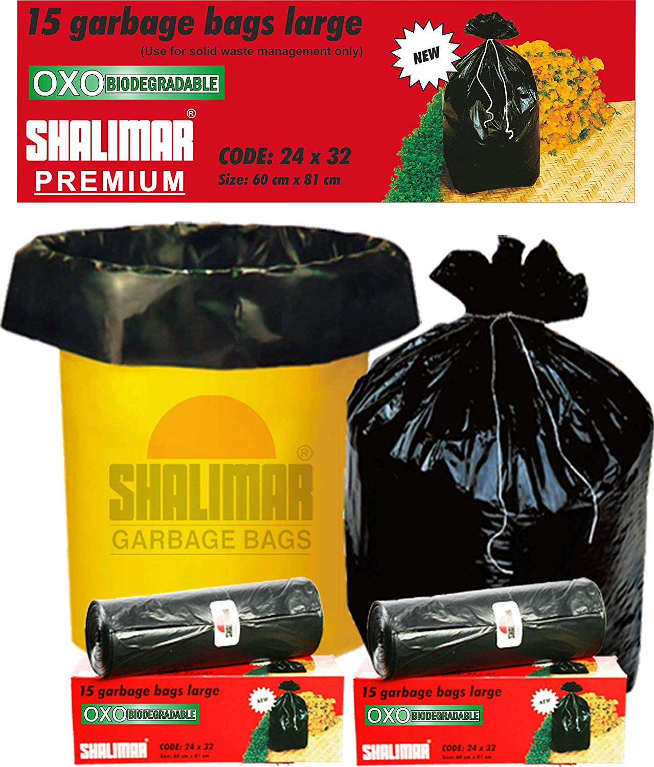 Shalimar Premium Garbage Bags (Large) Size 60 cm x 81 cm 6 Rolls (90